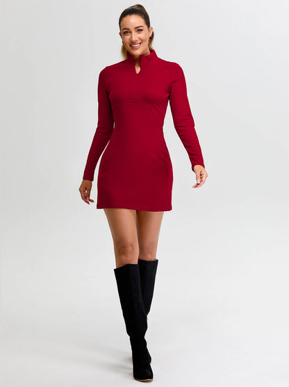 Stand Collar Long-sleeve Thermal Dress For Women