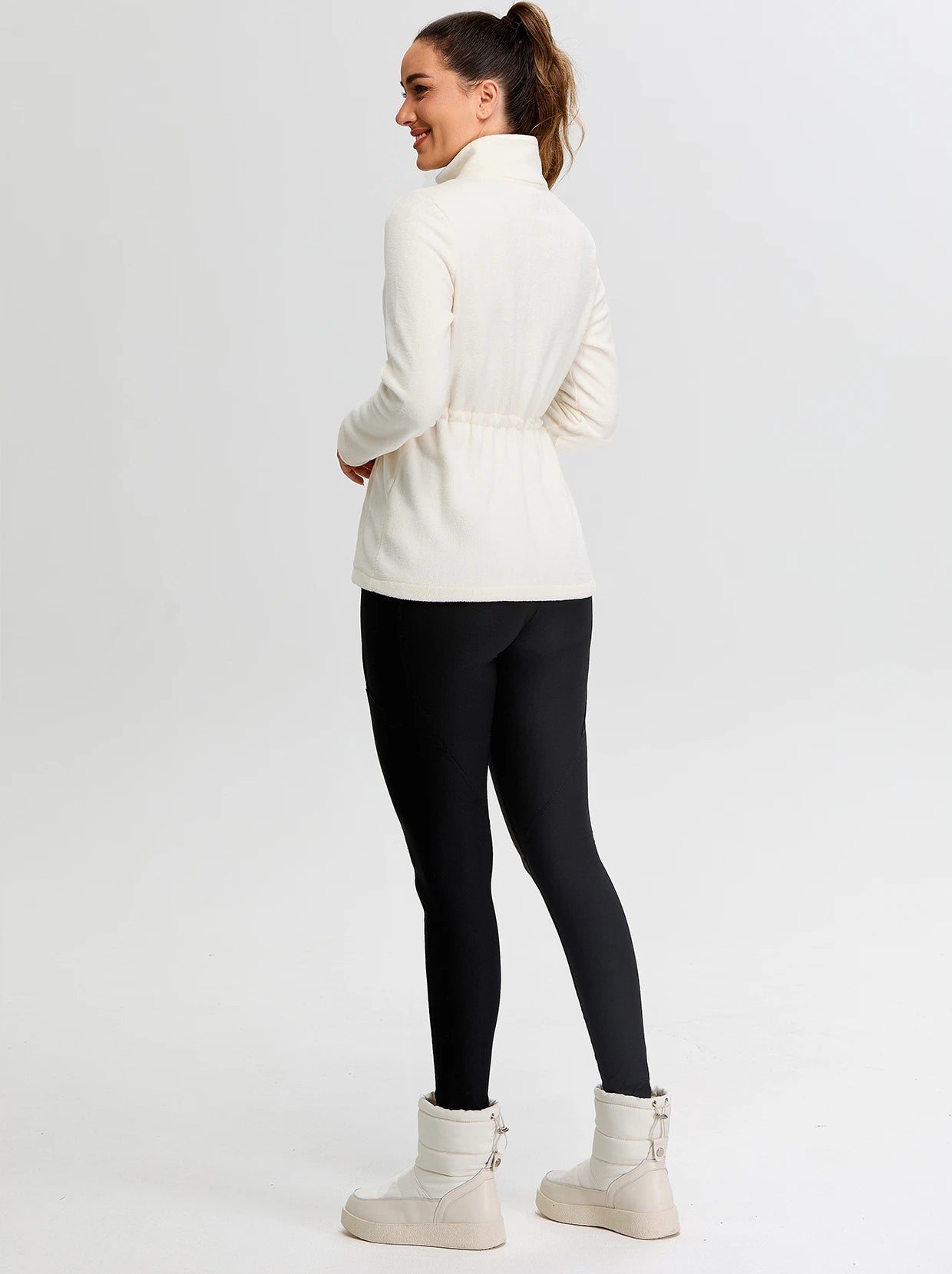 Ladies Apricot Full-zip Fleece Jackets with Cinched Waist