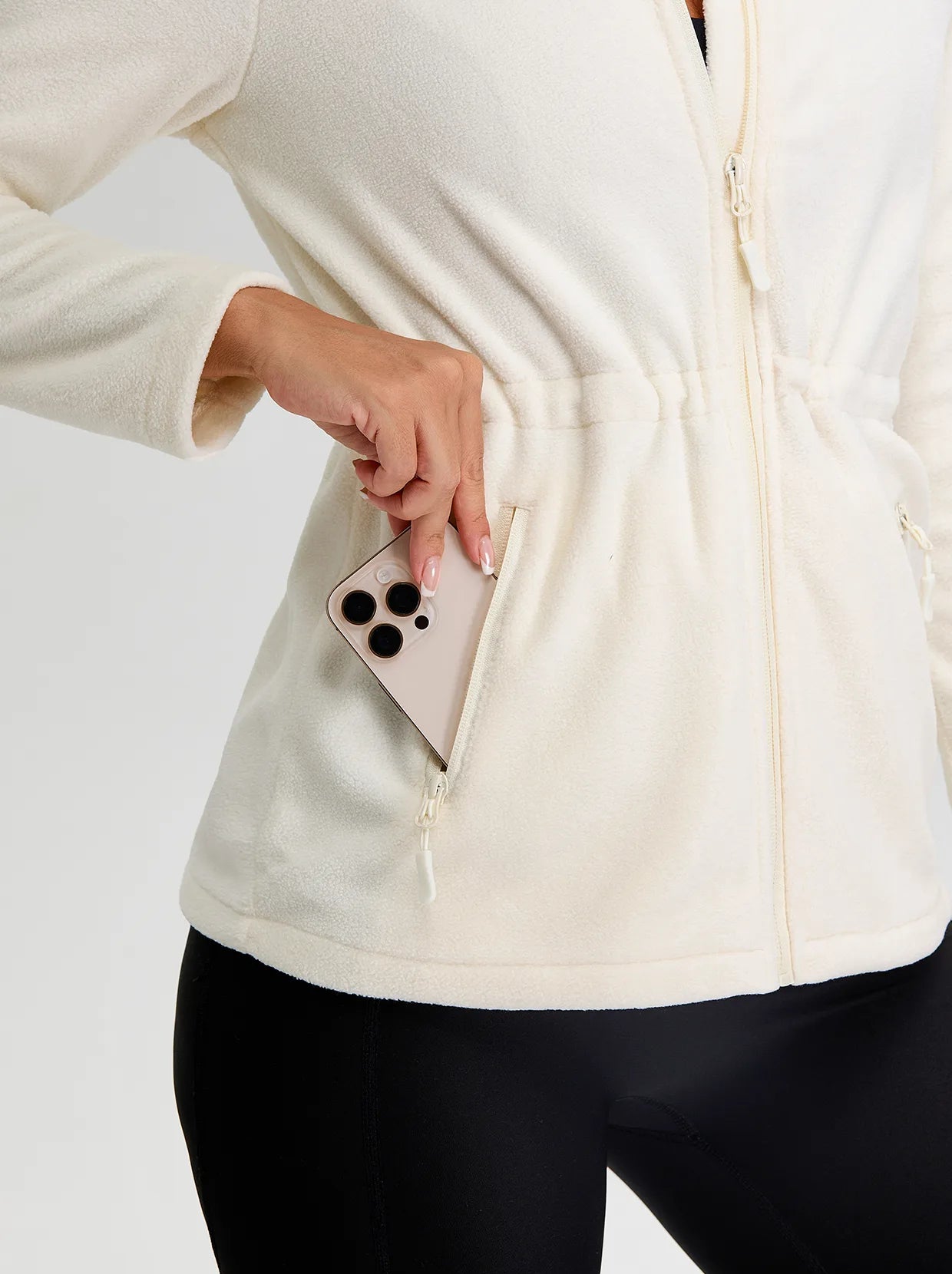 Ladies Apricot Full-zip Fleece Jackets with Cinched Waist