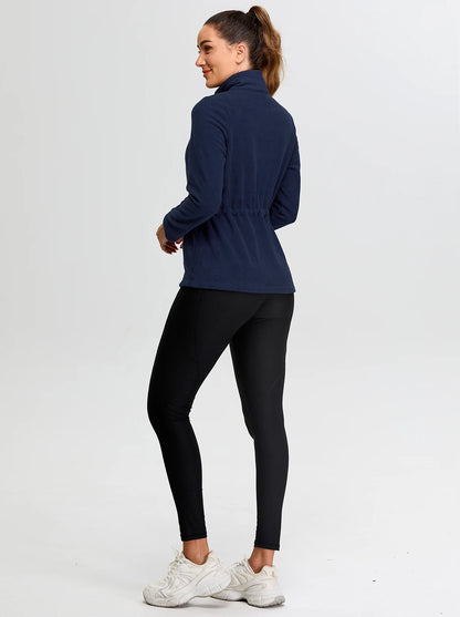 Ladies Blue Stand-collar Fleece Jackets with Cinched Waist