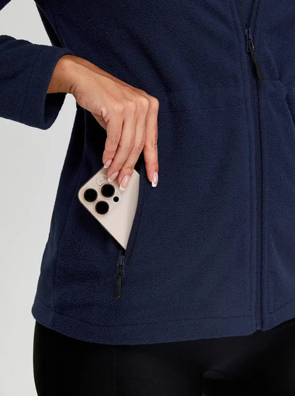 Ladies Blue Stand-collar Fleece Jackets with Cinched Waist