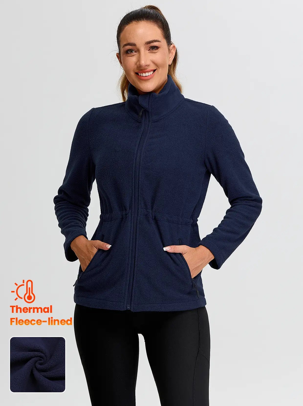 Ladies Basic Full-zip Fleece Jackets with Cinched Waist