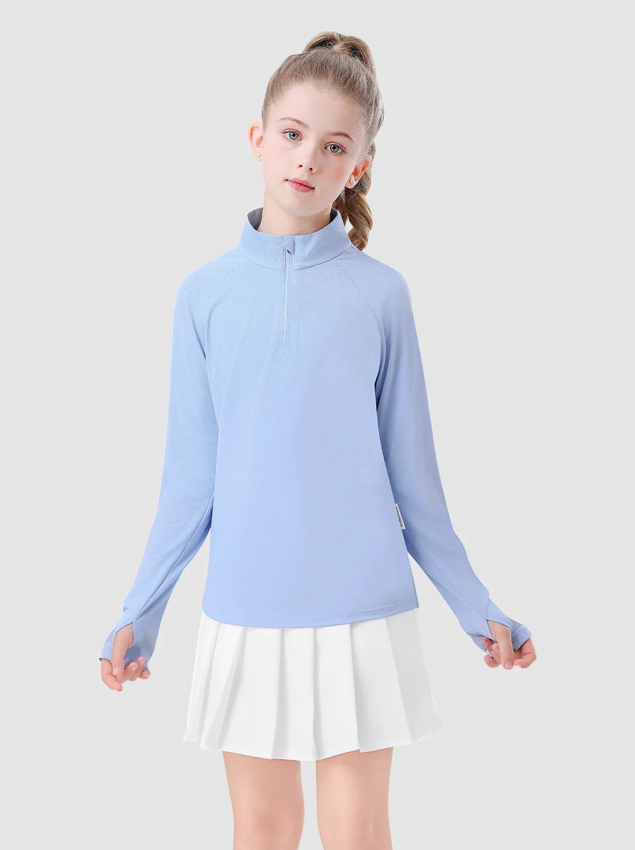 Girls Quartet-zip Long-sleeve Shirt with Thumbhole