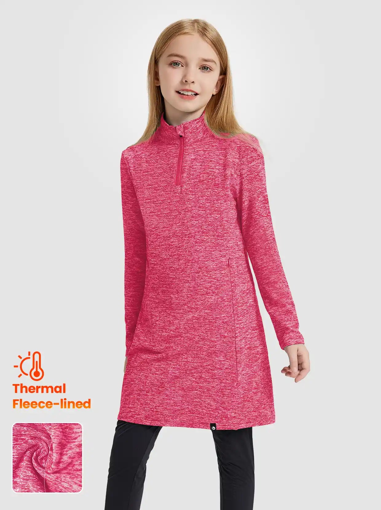 Girls Quartet-zip Long-sleeve Fleece Dress with Pockets