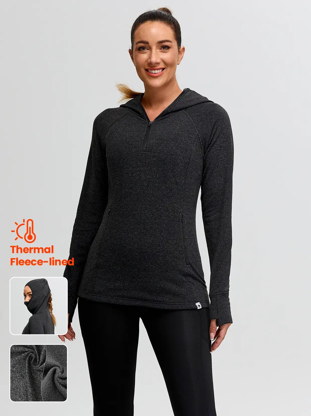 Half-zip Hoodies Long-sleeve Thermal Top for Women