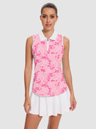 Pink Paisley Quarter-zip Sleeveless Polo Shirt For Women