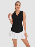 Basic Quarter-zip Sleeveless Polo Shirt For Women