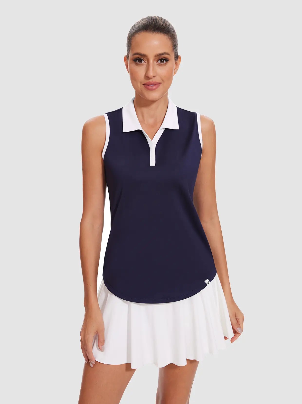 Basic V-neck Sleeveless Polo Shirt For Ladies