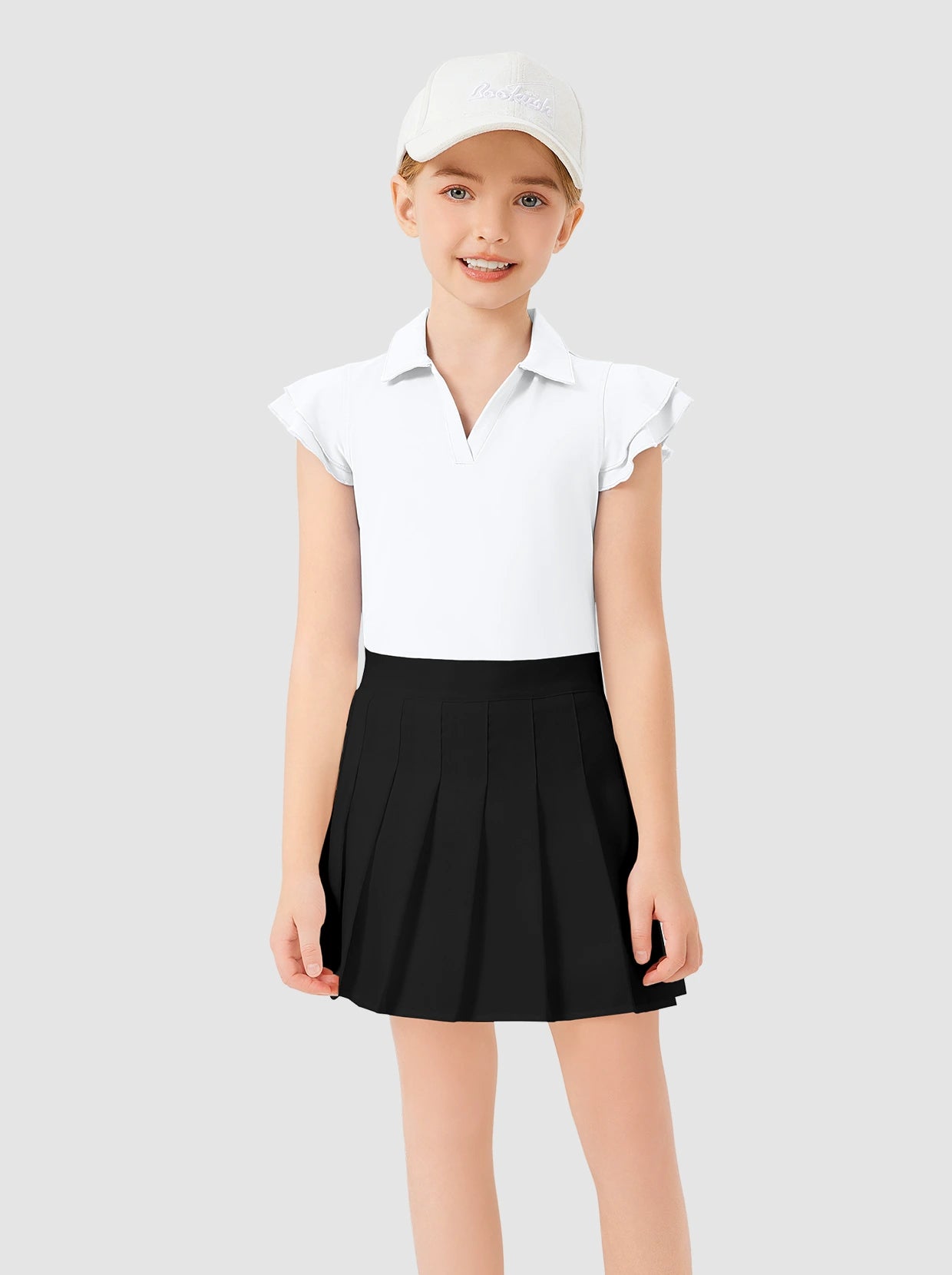 Girls V-neck Ruffled Short-sleeve Polo Shirt