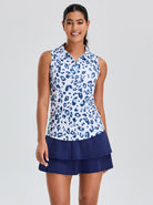 Blue Leopard Quarter-zip Sleeveless Polo Shirt