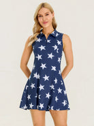 Women's 34" Star Quarter-zip Sleeveless Pleated Dress with Shorts