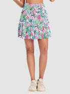 Blue Floral 18" Pleated Active Skort with Shorts and Pockets 