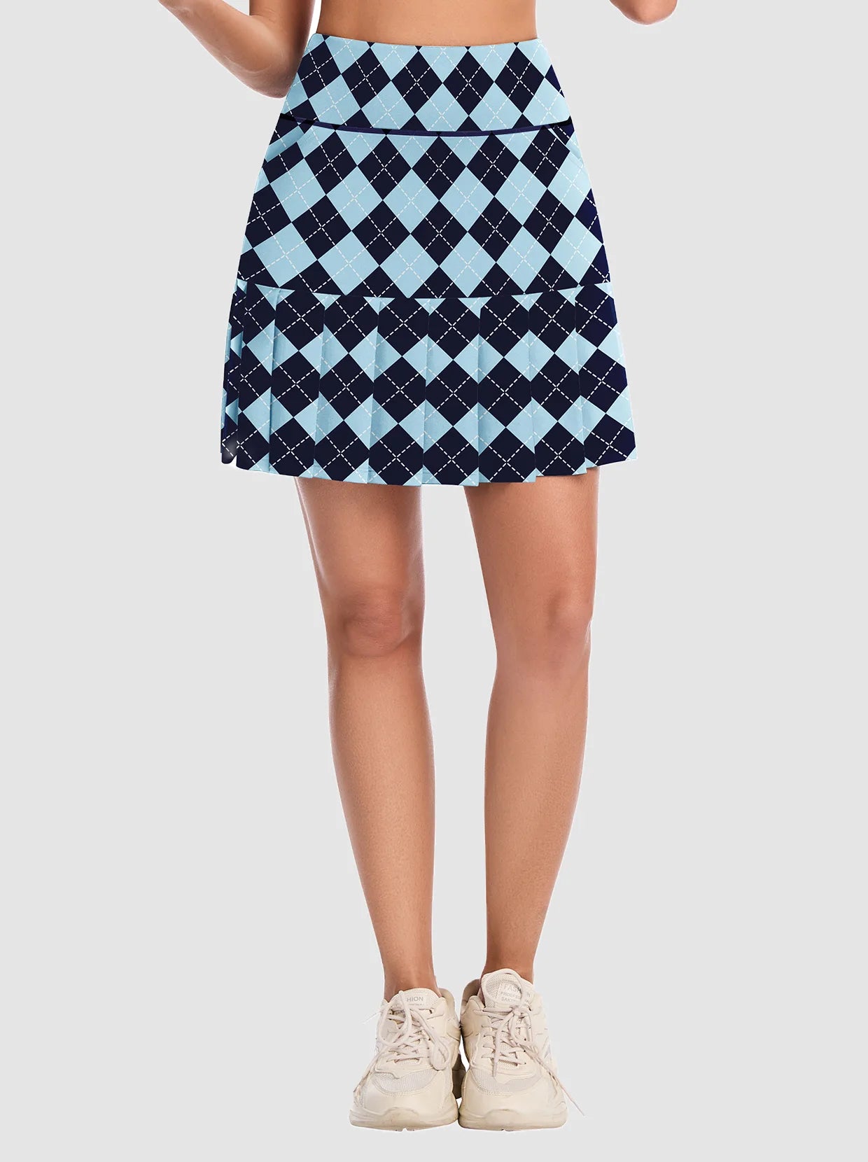 Blue Checkerboard 18" Pleated Active Skort with Shorts and Pockets