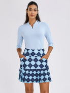 Blue Checkerboard 18" Pleated Active Skort with Shorts and Pockets