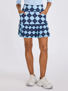 Blue Checkerboard 18" Pleated Active Skort with Shorts and Pockets