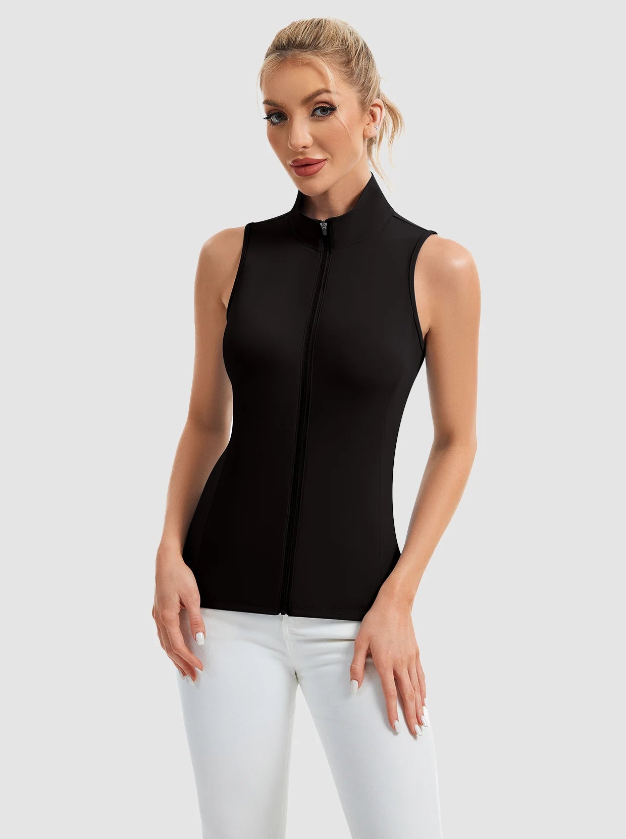 Full-zip Stand-collar Sleeveless Polo Shirts