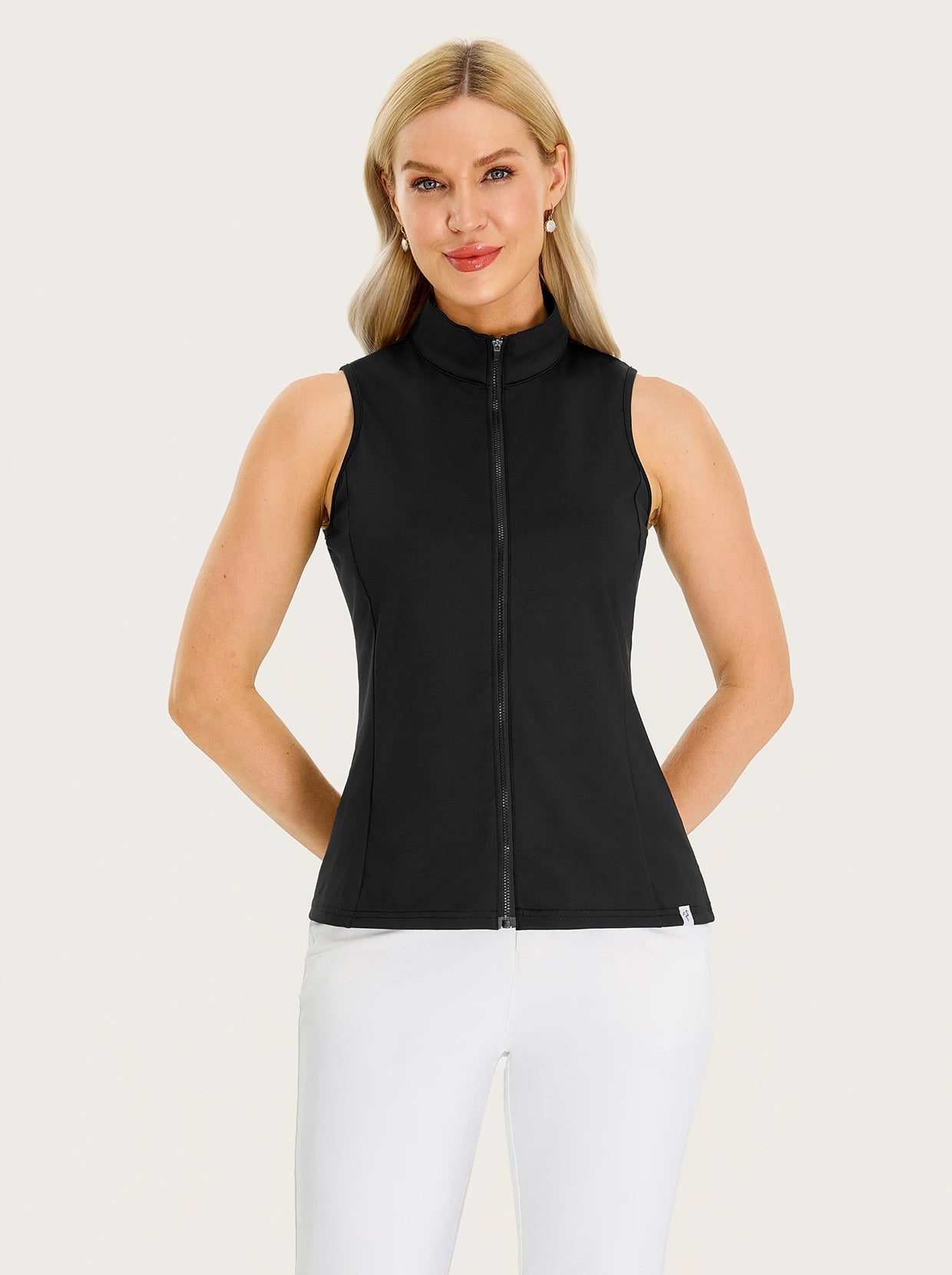 Full-zip Stand-collar Sleeveless Polo Shirts