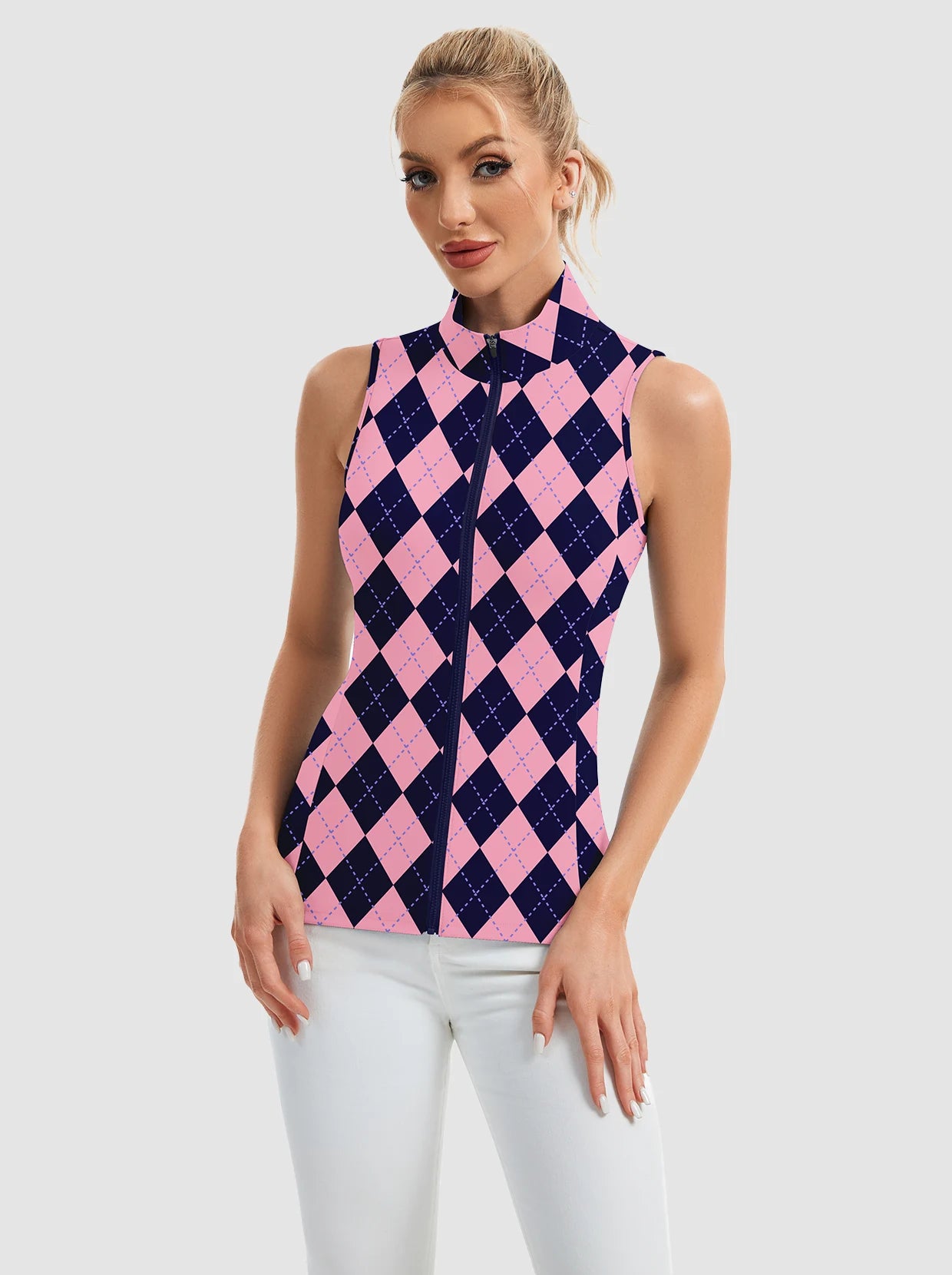 Full-zip Stand-collar Sleeveless Polo Shirts