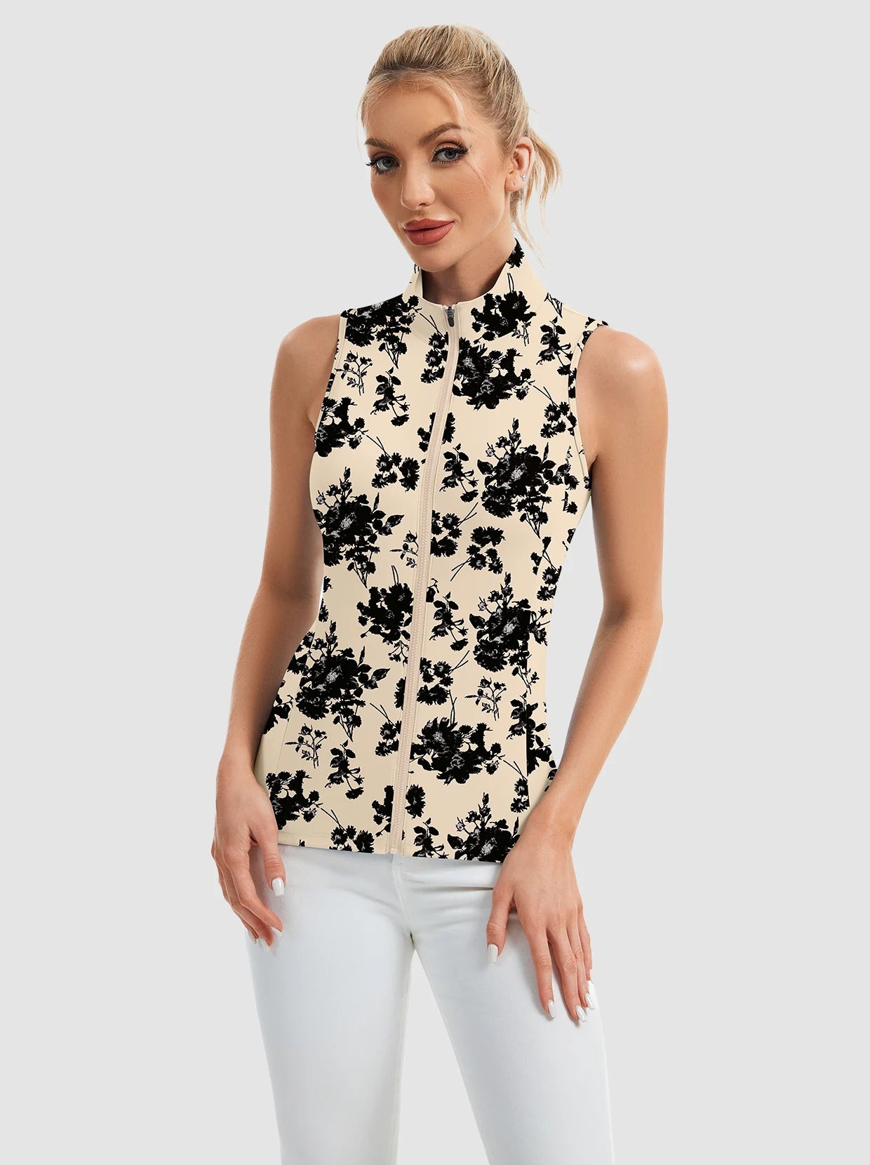 Full-zip Stand-collar Sleeveless Polo Shirts