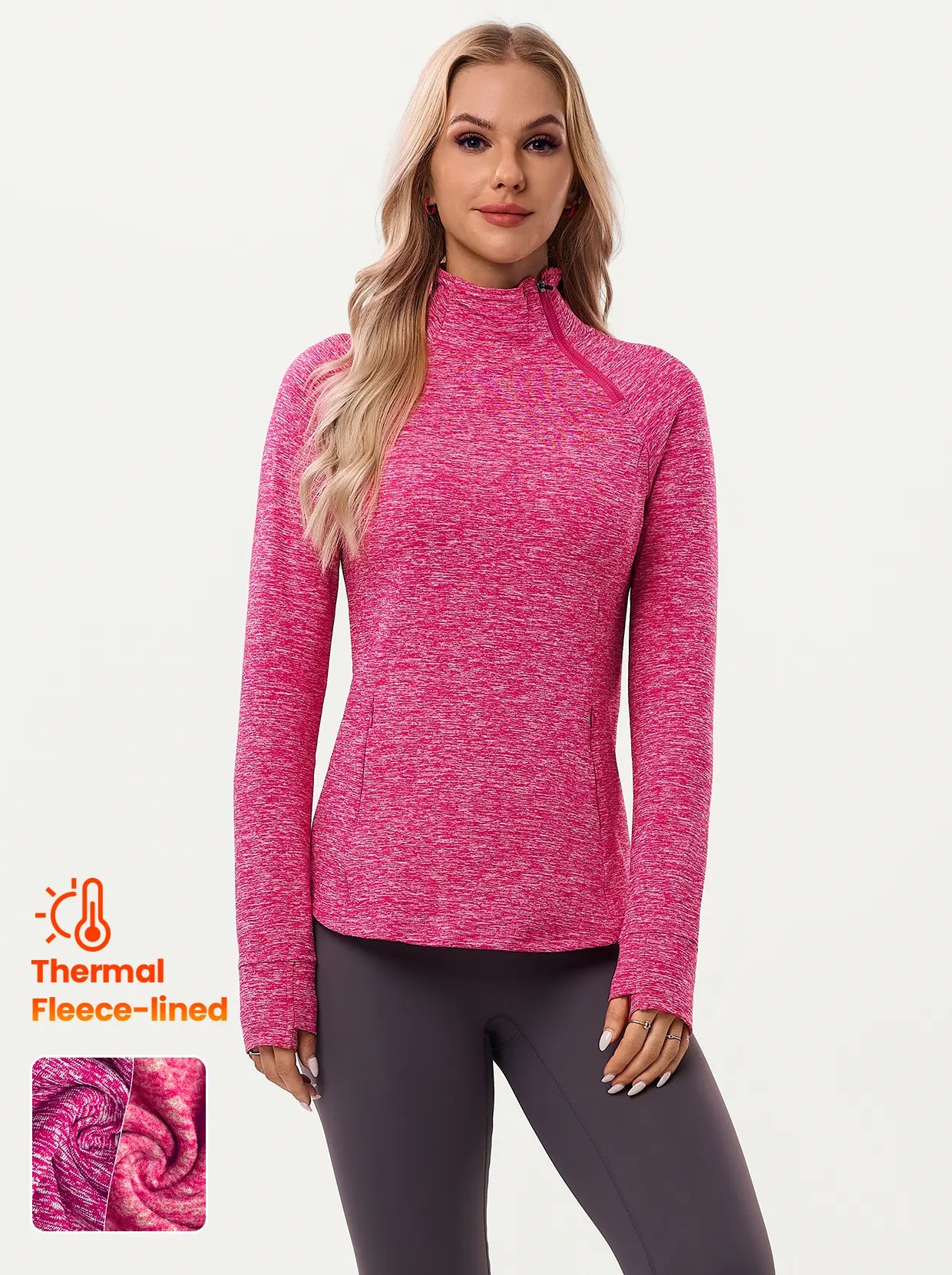 Mock-neck Long-sleeve Thermal Top with Pockets 