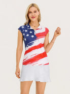 Flag Stand-collar Sleeveless Polo Shirt For Women