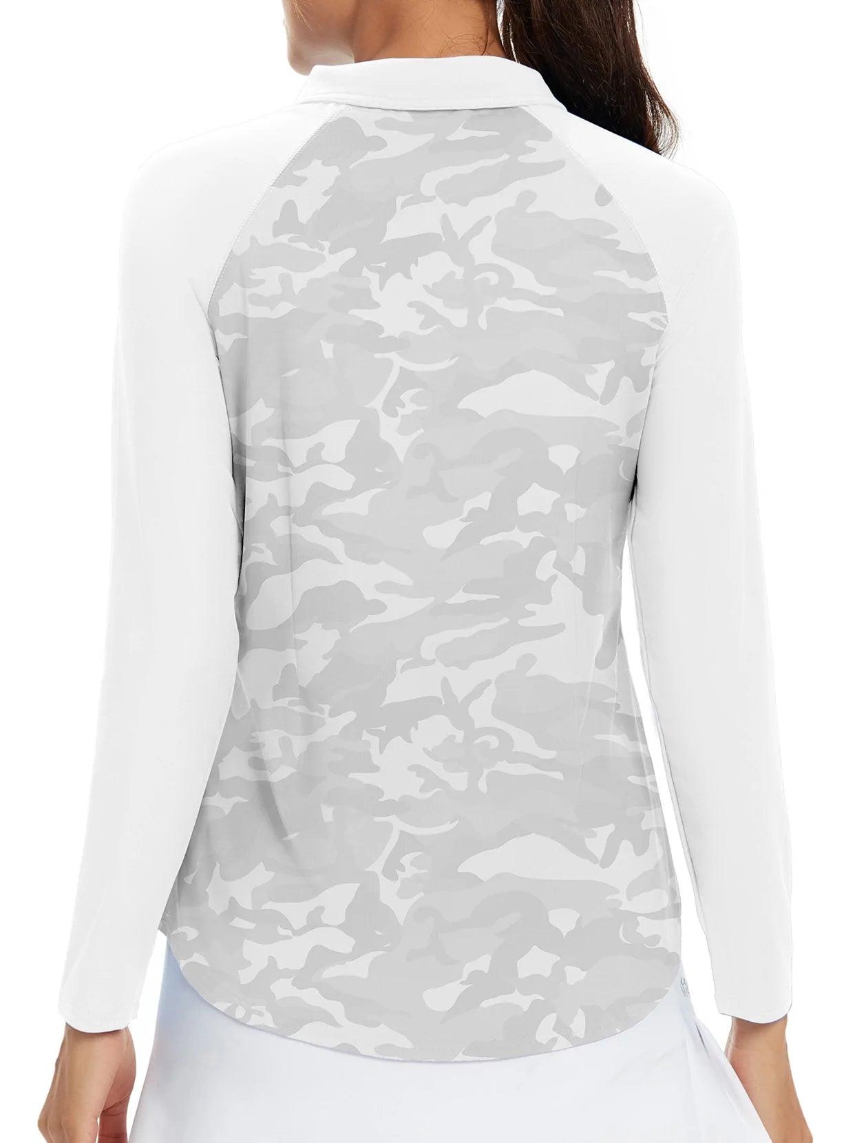 Grey Camouflage Long Sleeve Zipper Polo - Suitable for Pickleball