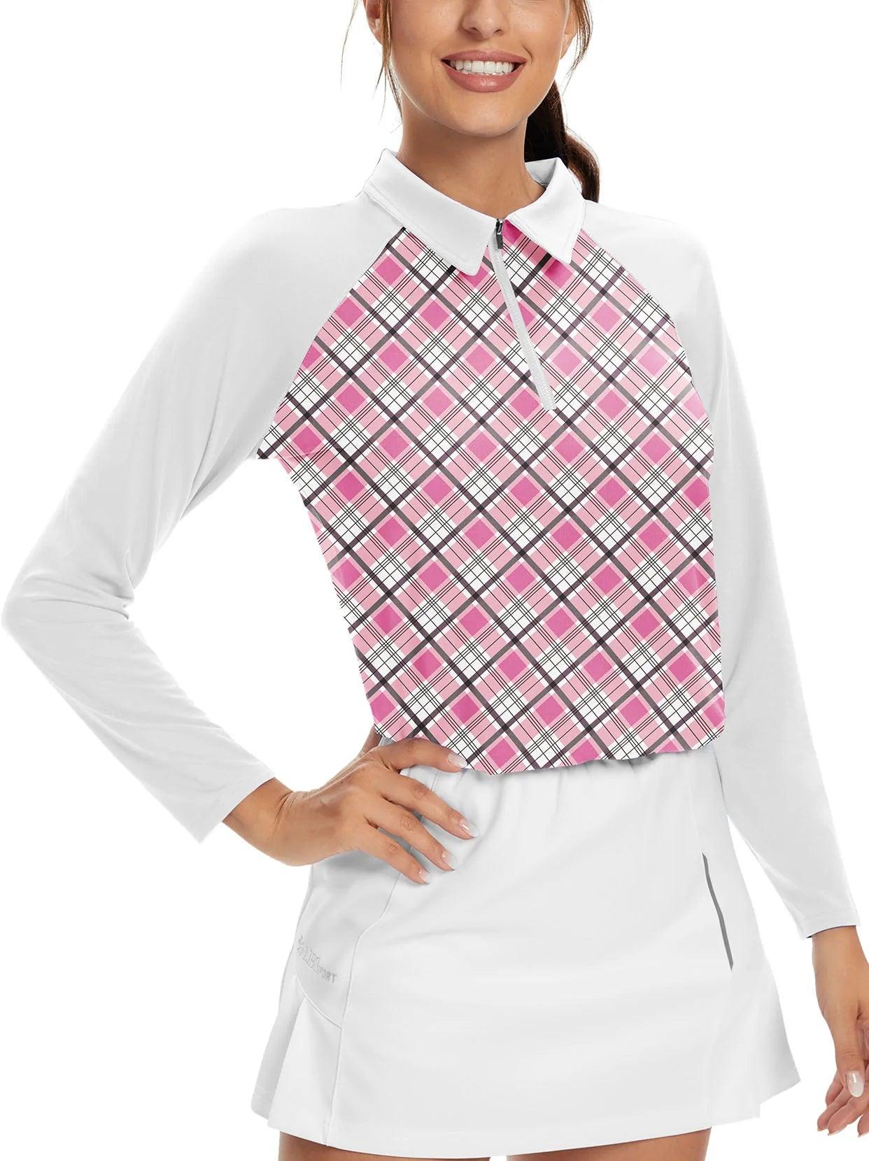 Pink Argyle Long-sleeve Patchwork Polo Shirt