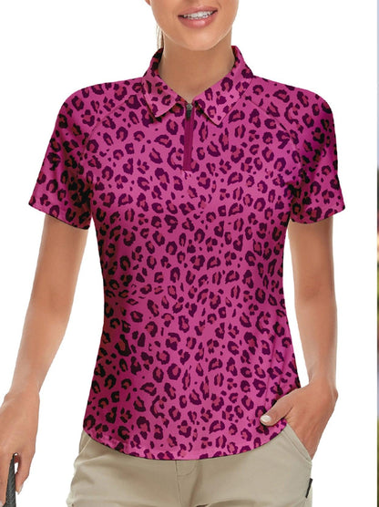 Pruple-Leopard Short-sleeve Golf Polo for Women