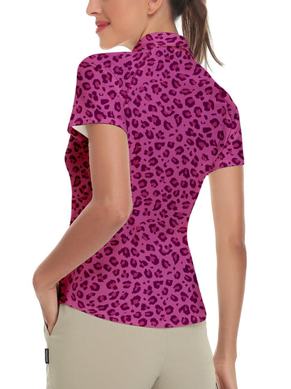 Pruple-Leopard Short-sleeve Golf Polo for Women