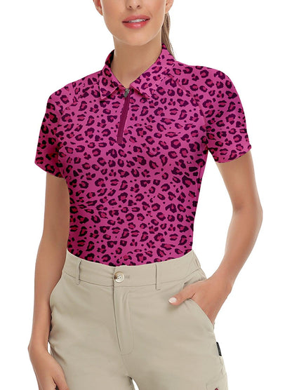 Pruple-Leopard Short-sleeve Golf Polo for Women