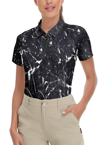 Black Marble Short-sleeve Golf Shirt for Ladies