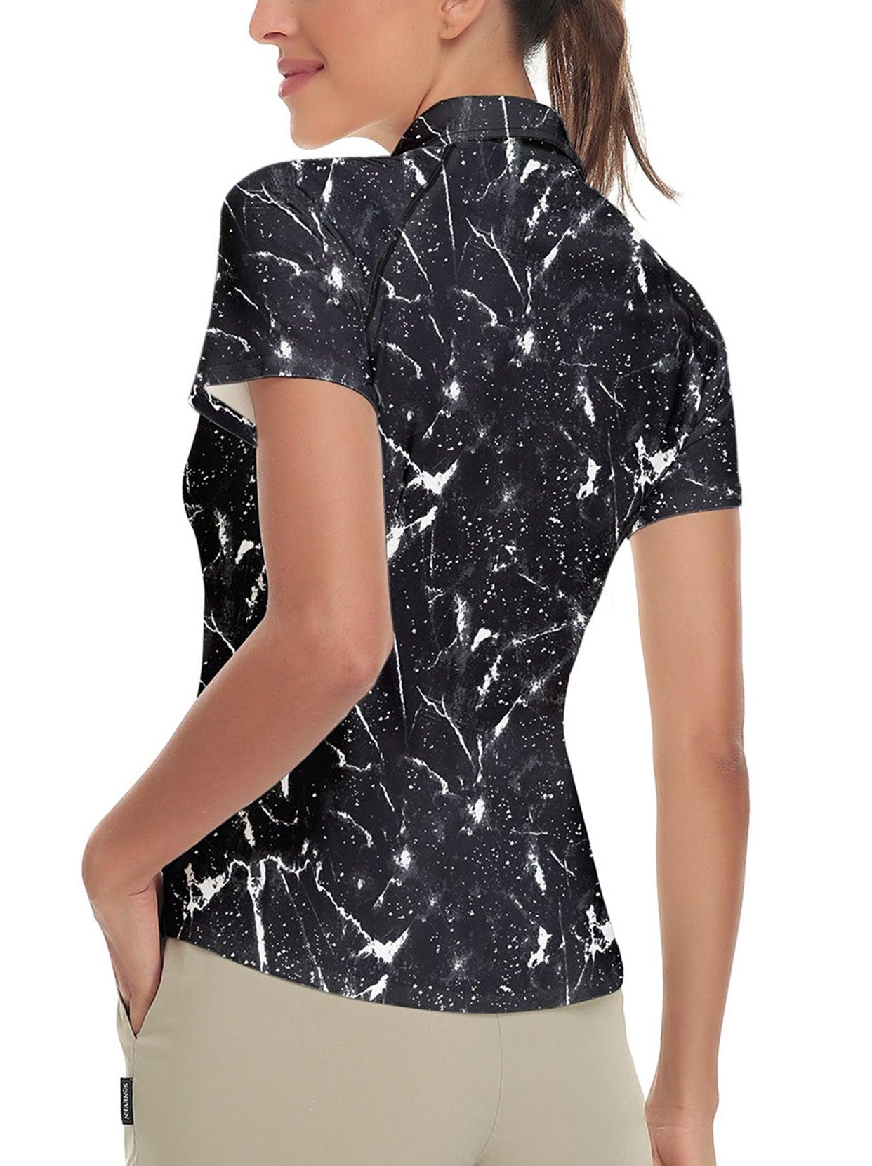 Black Marble Short-sleeve Golf Shirt for Ladies