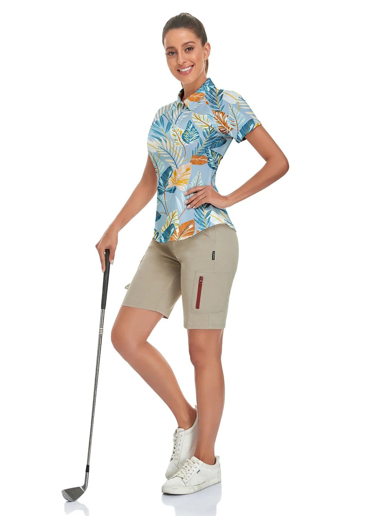 Adventure Blue Palm Leaf Zipper Golf Polo | Suitable for Summer Vacation