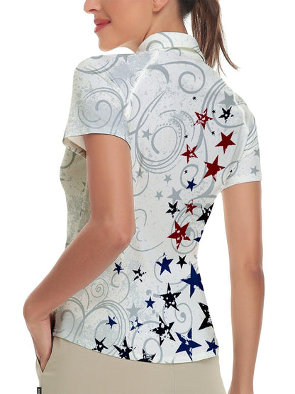 Red and Blue Stars Short Sleeve Golf Shirt - Suitable for Badminton