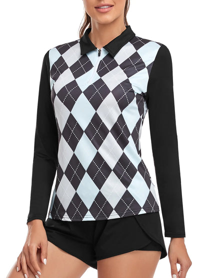 Ladies Long Sleeve Golf Polo- ⛳️SO® Styled W&B Plaid