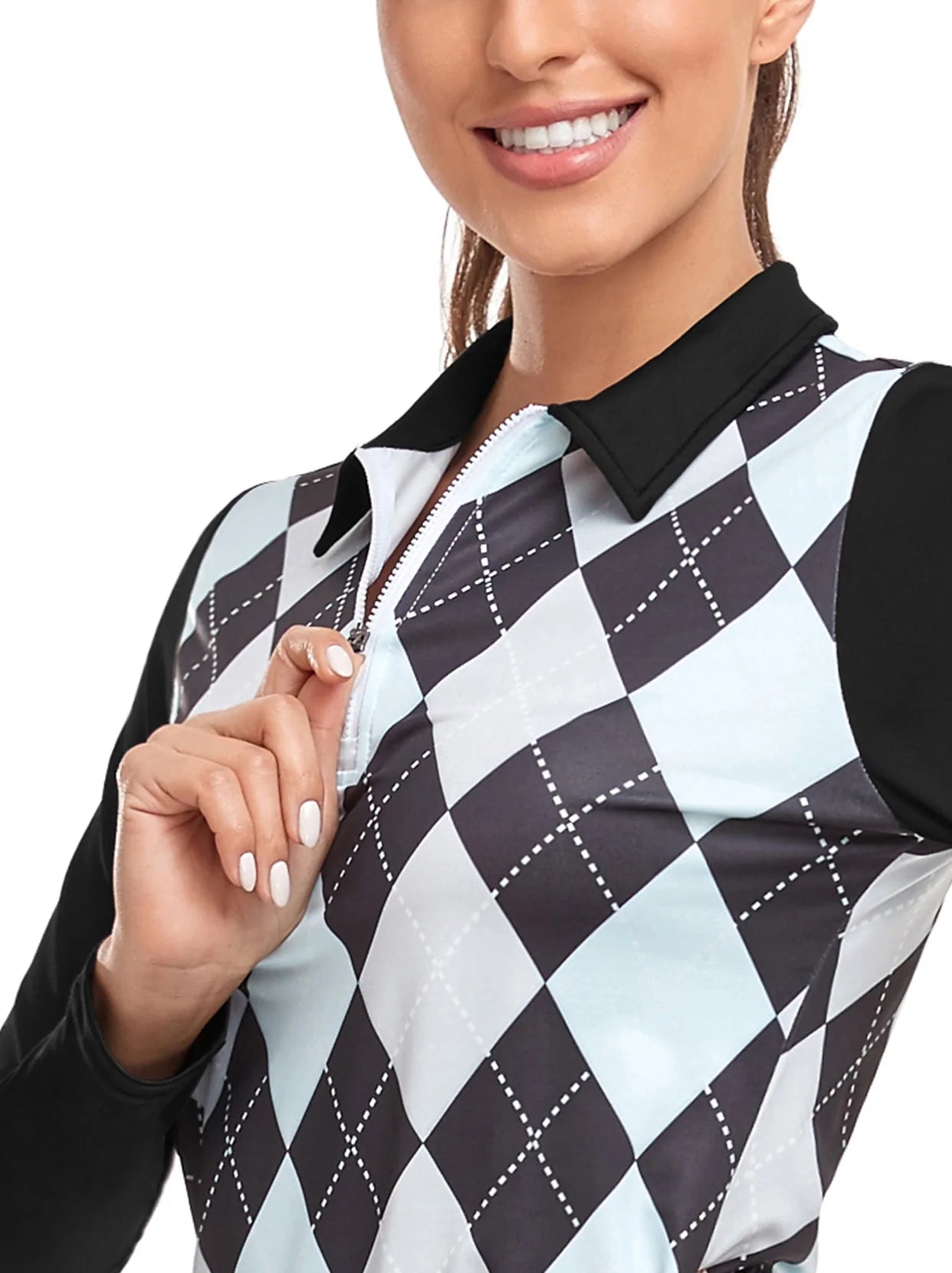 Ladies Long Sleeve Golf Polo- ⛳️SO® Styled White and Blue Checkerboard –  soneven
