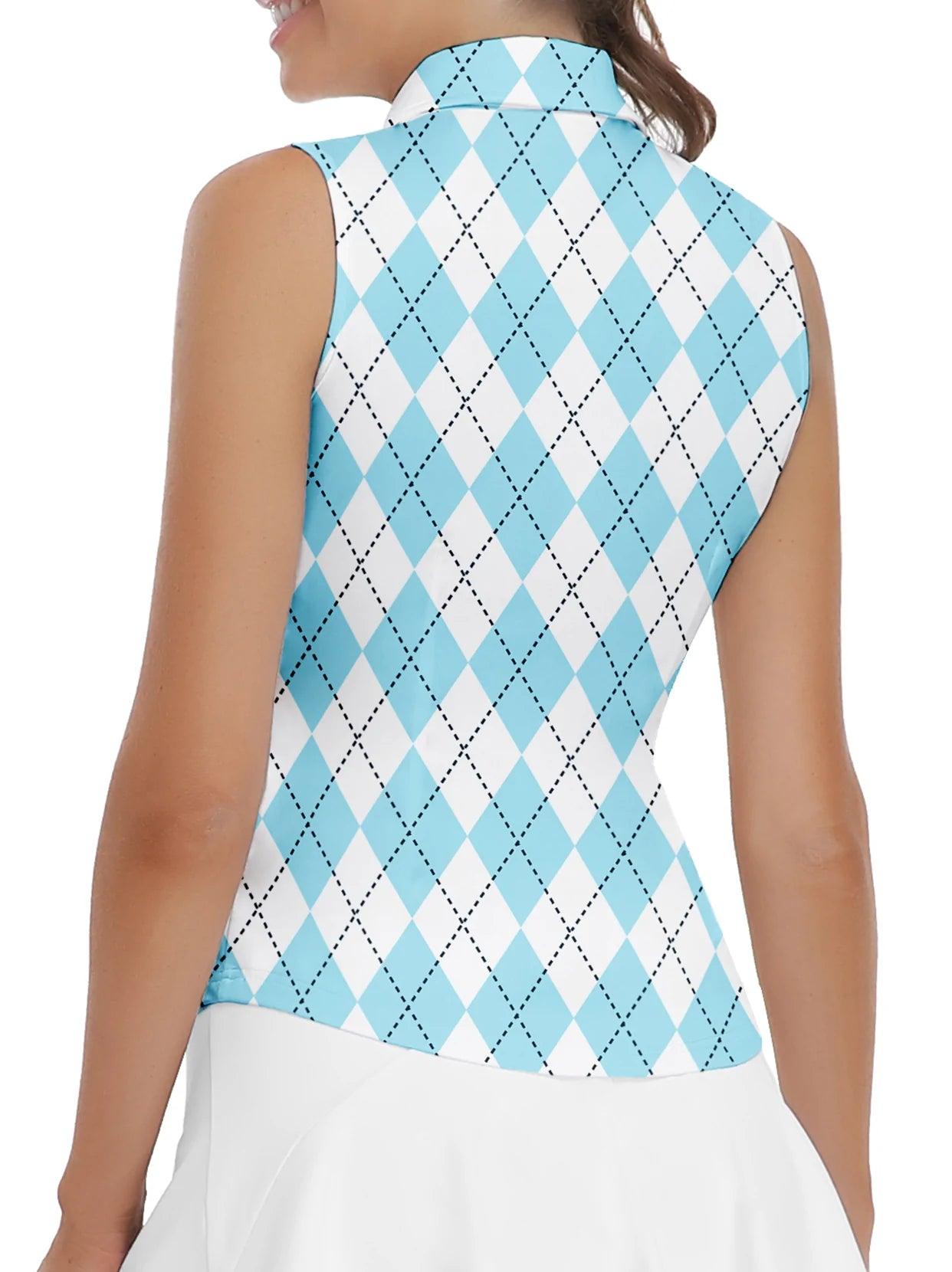 Blue and White Checkerboard Athletic Polo Shirt