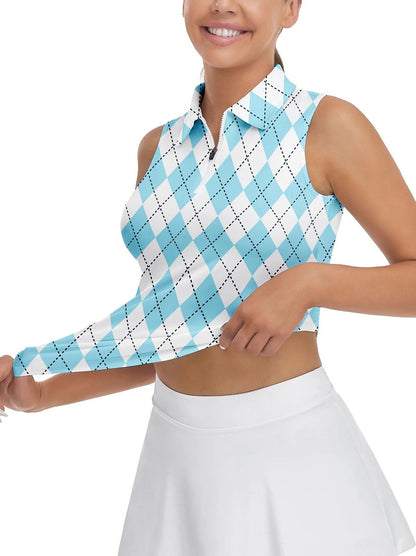 Blue and White Checkerboard Athletic Polo Shirt