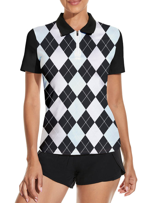  Womens Plus Size Golf Shirt Short Sleeve Tennis Shirt  Patterned Golf Polo Shirts Tennis Golf Apparel XXXL Blue Plaid