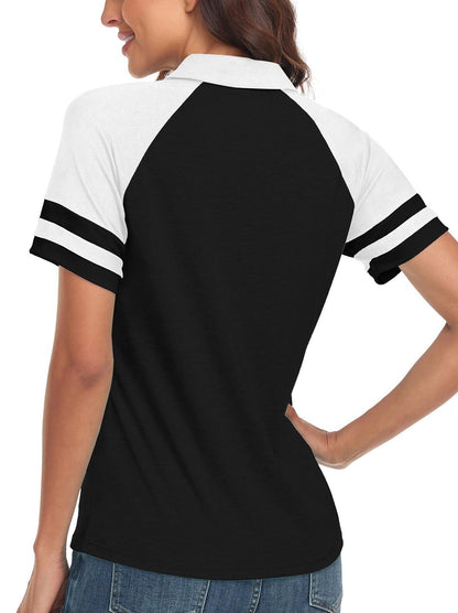 Black V-neck Short-sleeved Polo Golf and Tennis Top for Women