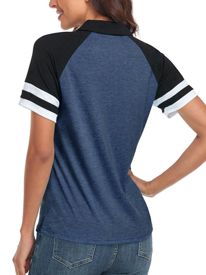 Dark Blue V-neck Short-sleeved Polo Golf and Tennis Top for Women