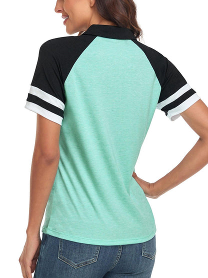 Light Green V-neck Short-sleeved Polo Golf and Tennis Top for Women