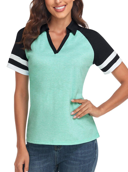 Light Green V-neck Short-sleeved Polo Golf and Tennis Top for Women