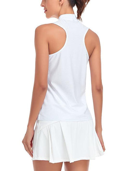 Ladies Sleeveless Golf Polo- White Athletic Polo Shirts Moisture Wicking Tennis Shirts Dry Fit