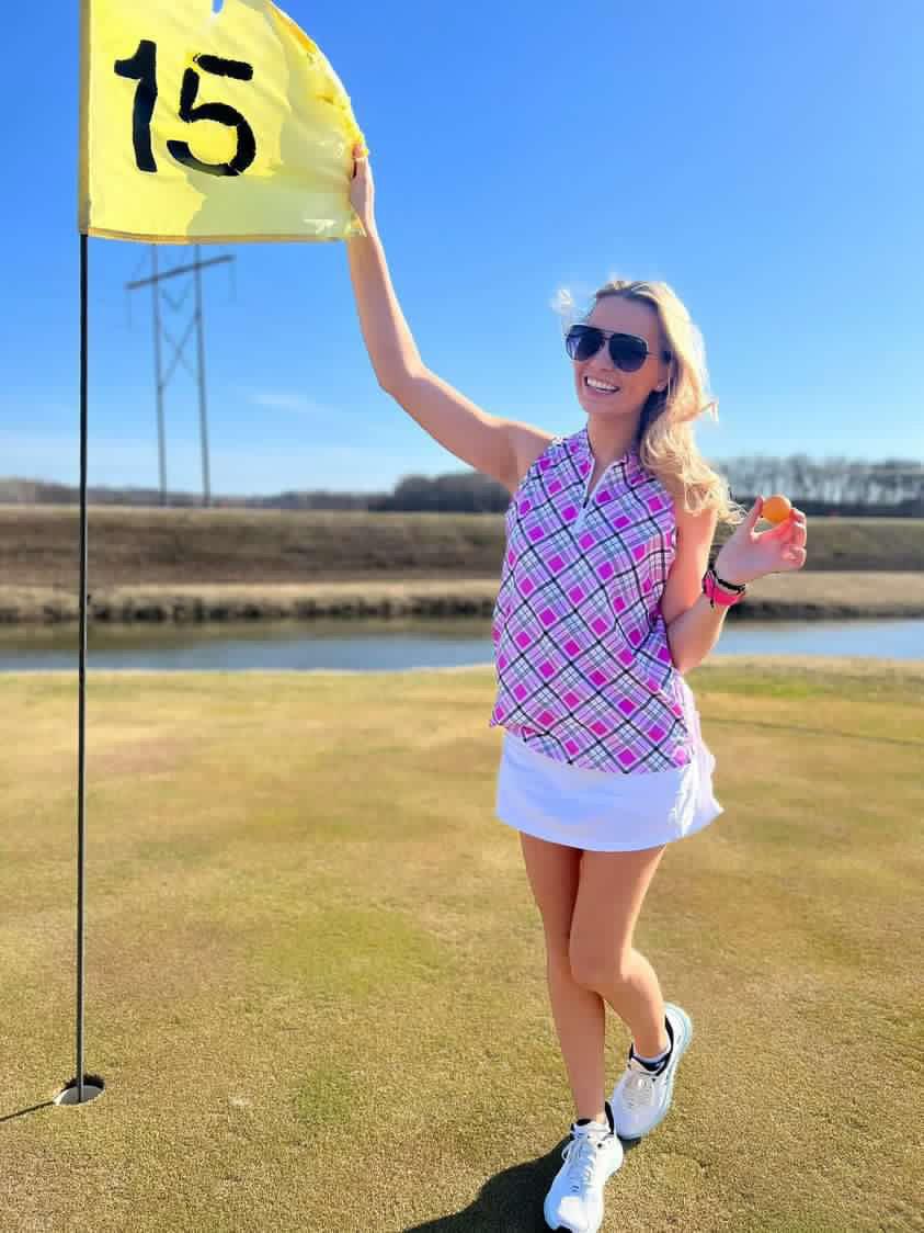 Pink and White Checkerboard Quarter-zip Sleeveless Shirt