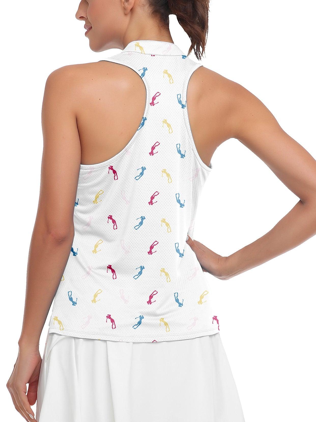 Ladies Sleeveless Golf Polo- 🏌🏿‍♀️SO® White Villain Print V-neck Sleeveless Shirts Moisture Wicking Tennis Shirts Dry Fit